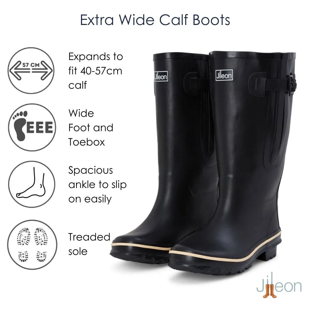 Extra Wide Calf Black Wellies - Wide in Foot and Ankle - Fit 40-57cm Calf