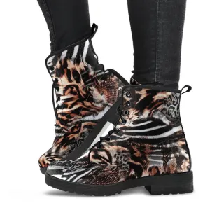 Fashion Combat Boots - Distressed Animal Print #102 | Vegan Leather, Vegan Shoes, Custom Shoes Women, Women's Boots, Unisex Boots, Safari