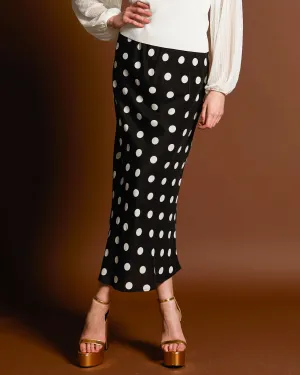 Fate Superstition Bias Cut Skirt in Black Polka