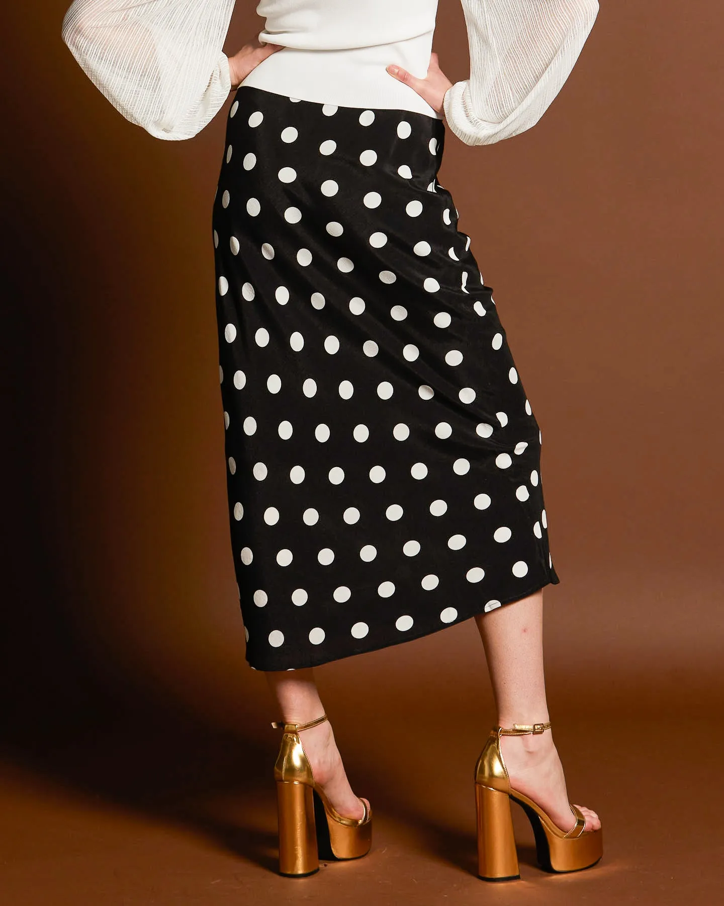 Fate Superstition Bias Cut Skirt in Black Polka