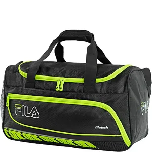 Fila Lasers Small Sports Duffel Gym Bag, Black/Neon Lime, One Size