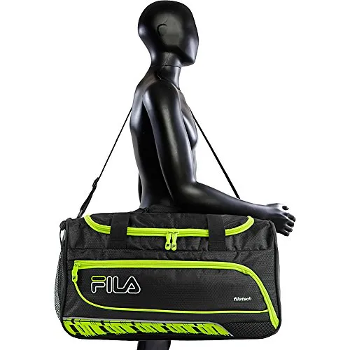 Fila Lasers Small Sports Duffel Gym Bag, Black/Neon Lime, One Size