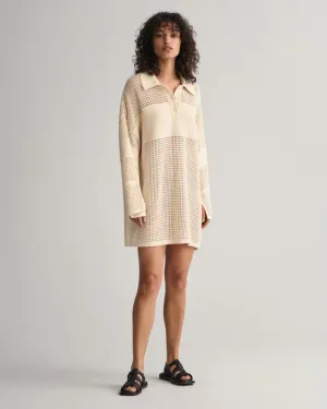 Gant Apparel Womens OPEN KNIT RUGGER DRESS 130/CREAM