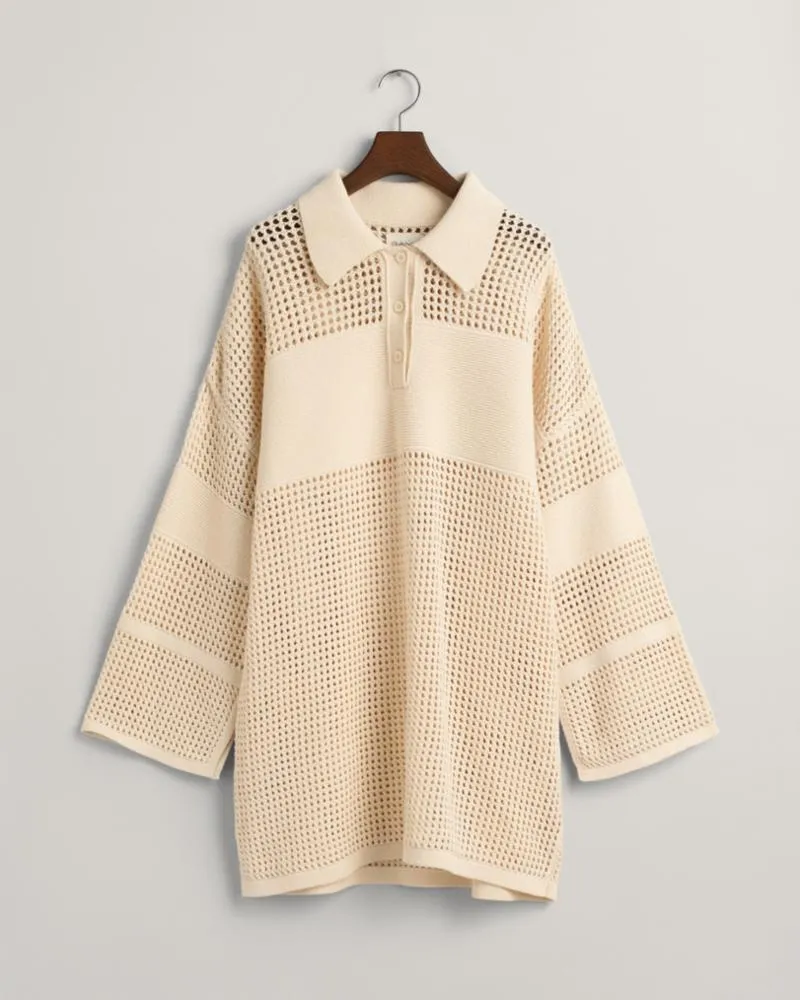 Gant Apparel Womens OPEN KNIT RUGGER DRESS 130/CREAM