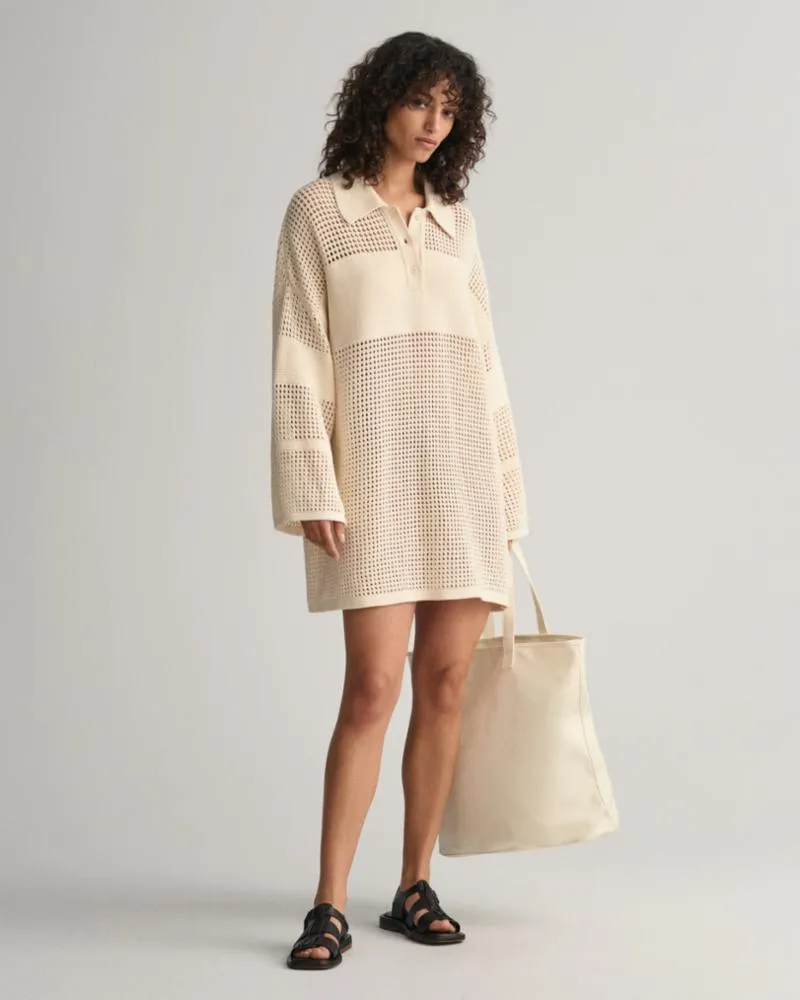 Gant Apparel Womens OPEN KNIT RUGGER DRESS 130/CREAM