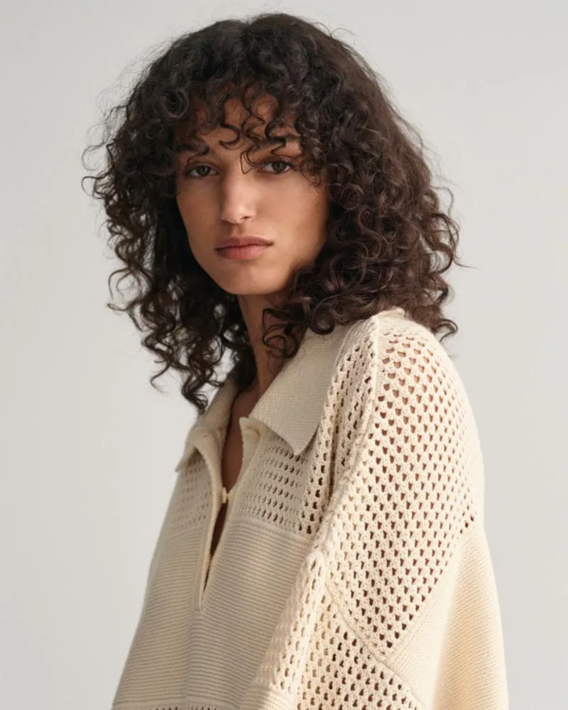 Gant Apparel Womens OPEN KNIT RUGGER DRESS 130/CREAM
