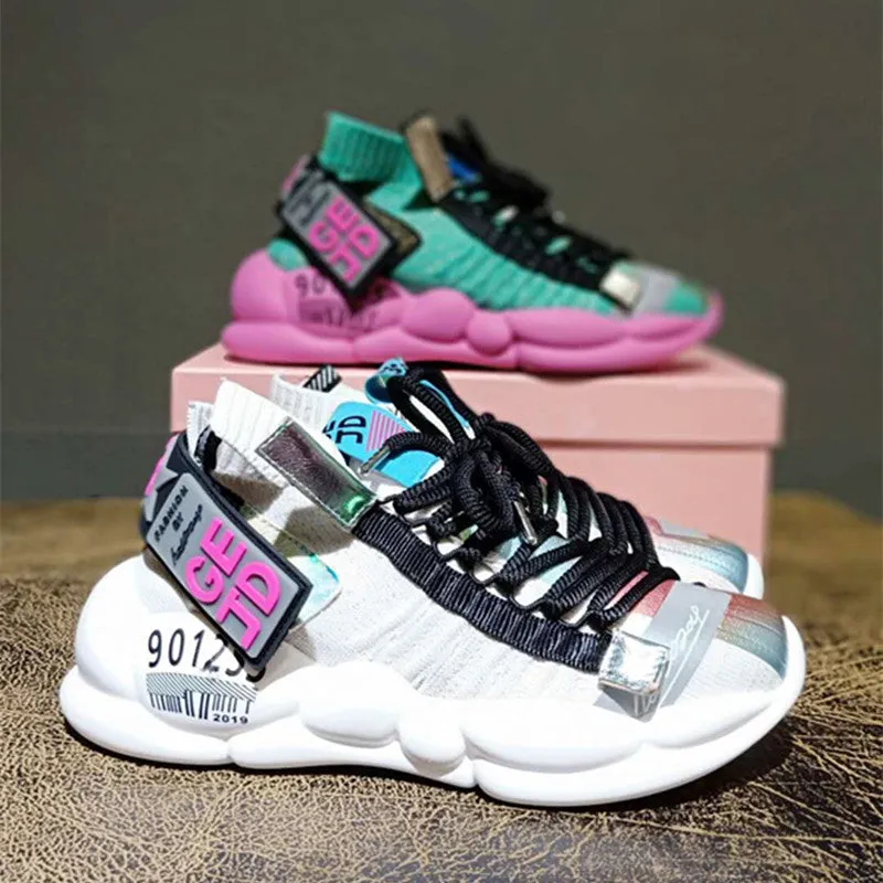 GEJD HALLOZEYO STRETCH SOCK PLATFORM SHOES IN MULTI COLOR