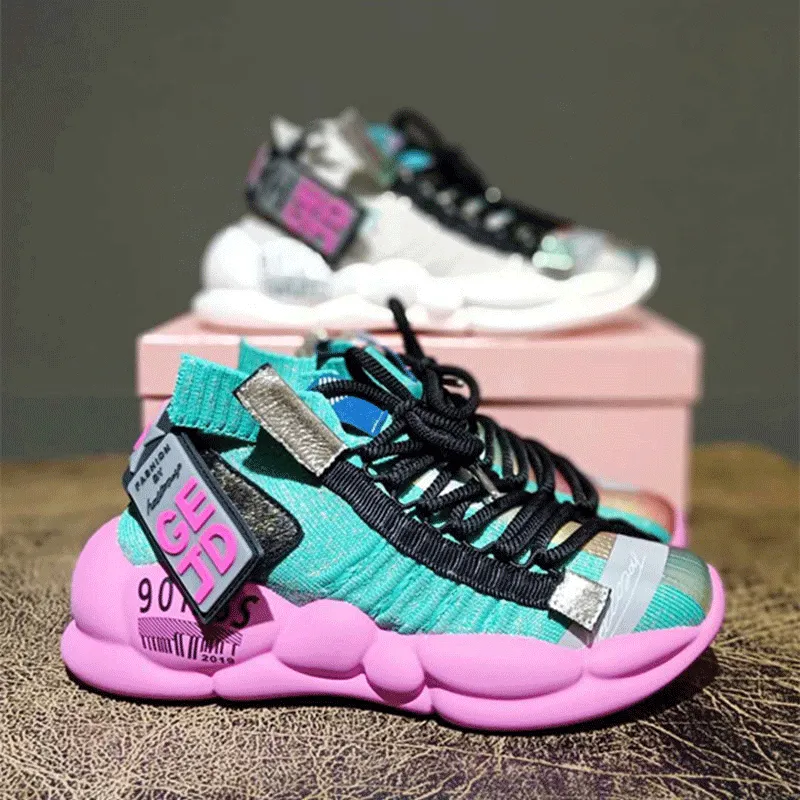 GEJD HALLOZEYO STRETCH SOCK PLATFORM SHOES IN MULTI COLOR