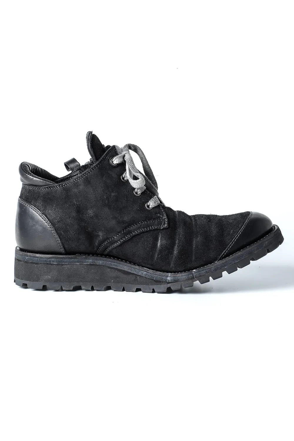 Horse Leather Flat Sole Sneakers Derby Shoes  Black