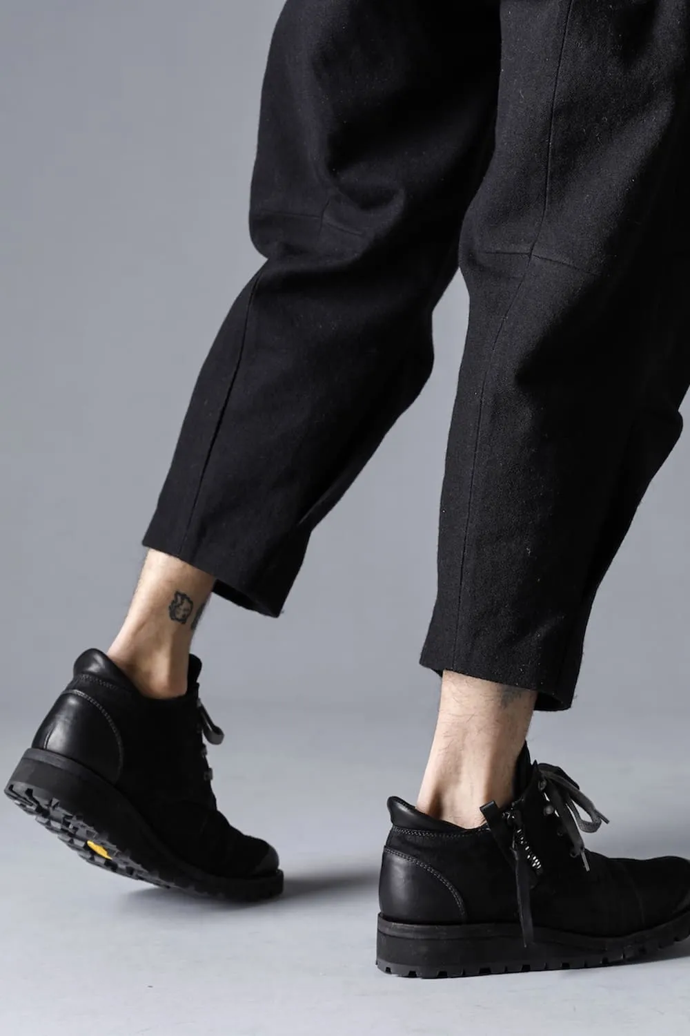 Horse Leather Flat Sole Sneakers Derby Shoes  Black