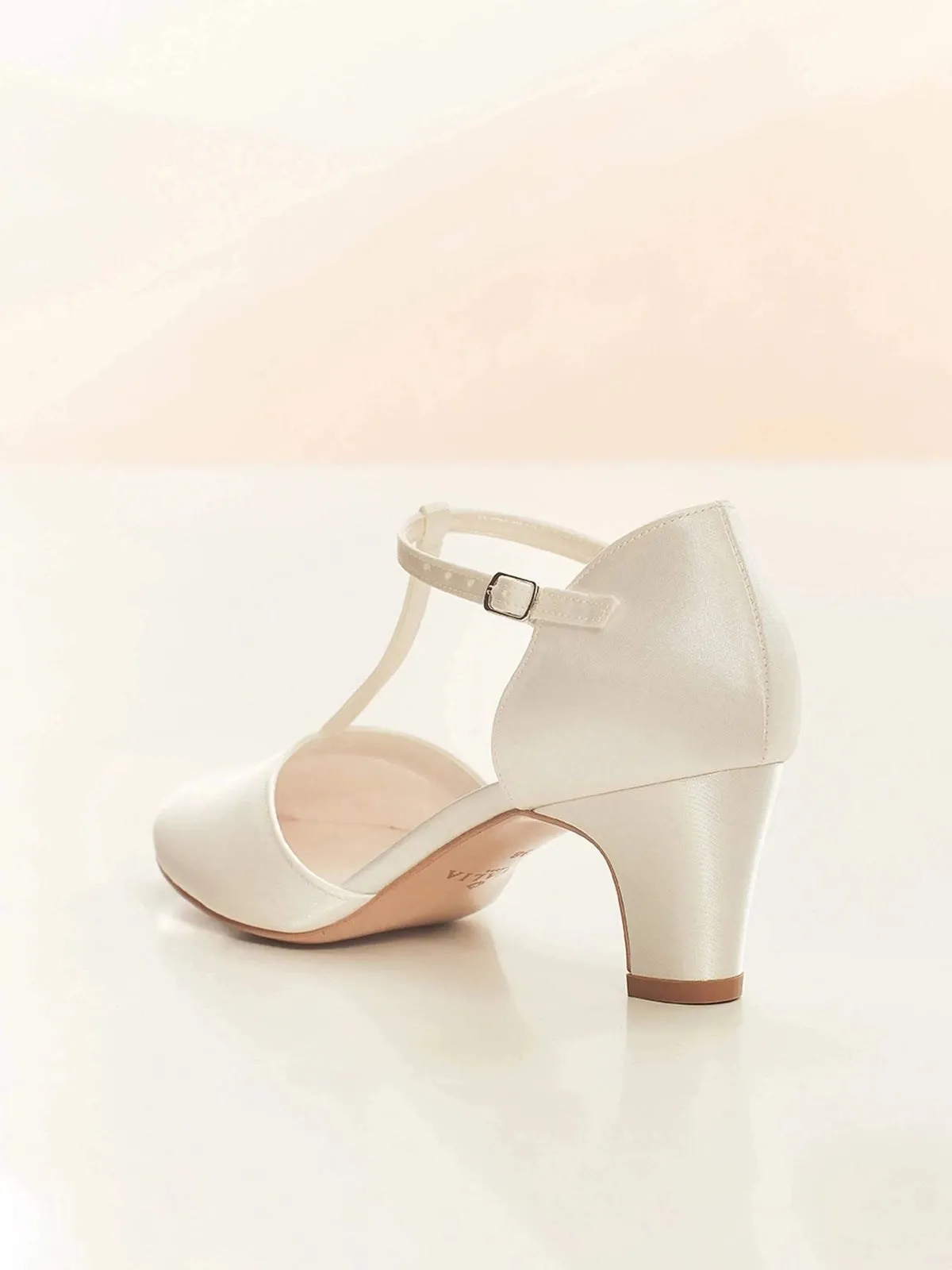 Ivory Satin Wedding Heels, Low Heel Bridal Shoe, AURA