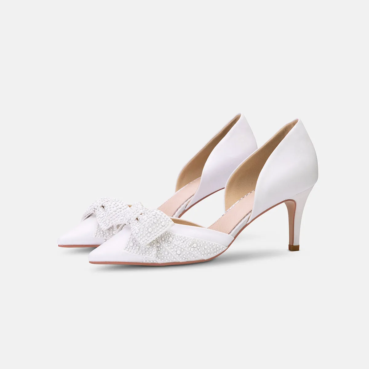 Ivory Satin Wedding Shoe with Pointed Toe & Bow By Perfect Bridal, Adele