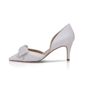 Ivory Satin Wedding Shoe with Pointed Toe & Bow By Perfect Bridal, Adele