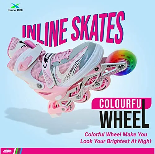 Jaspo Sparkle Adjustable Inline Skates with Front Light up Wheels Beginner Skates Fun Illuminating Roller Skates for Kids Boys and Girls.