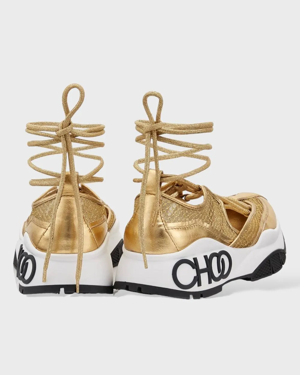 Jimmy Choo Goud Mesh Leren Sneakers