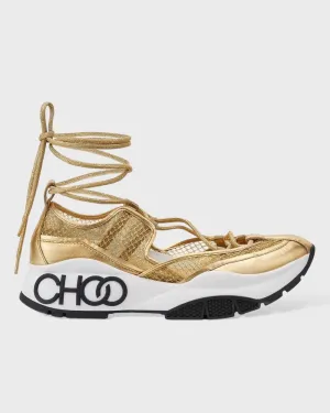 Jimmy Choo Goud Mesh Leren Sneakers