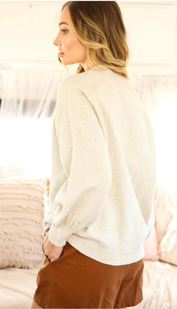 Kennedy Softest Ever Button Sweater- Oatmeal