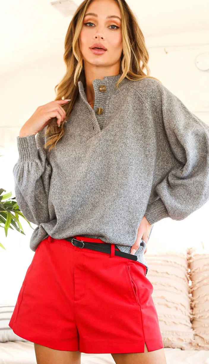 Kennedy Softest Ever Button Sweater- Oatmeal