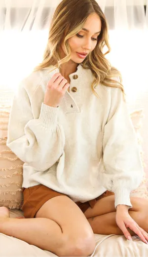 Kennedy Softest Ever Button Sweater- Oatmeal