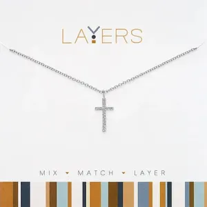 Layers Silver Hammered Cross Layers Necklace