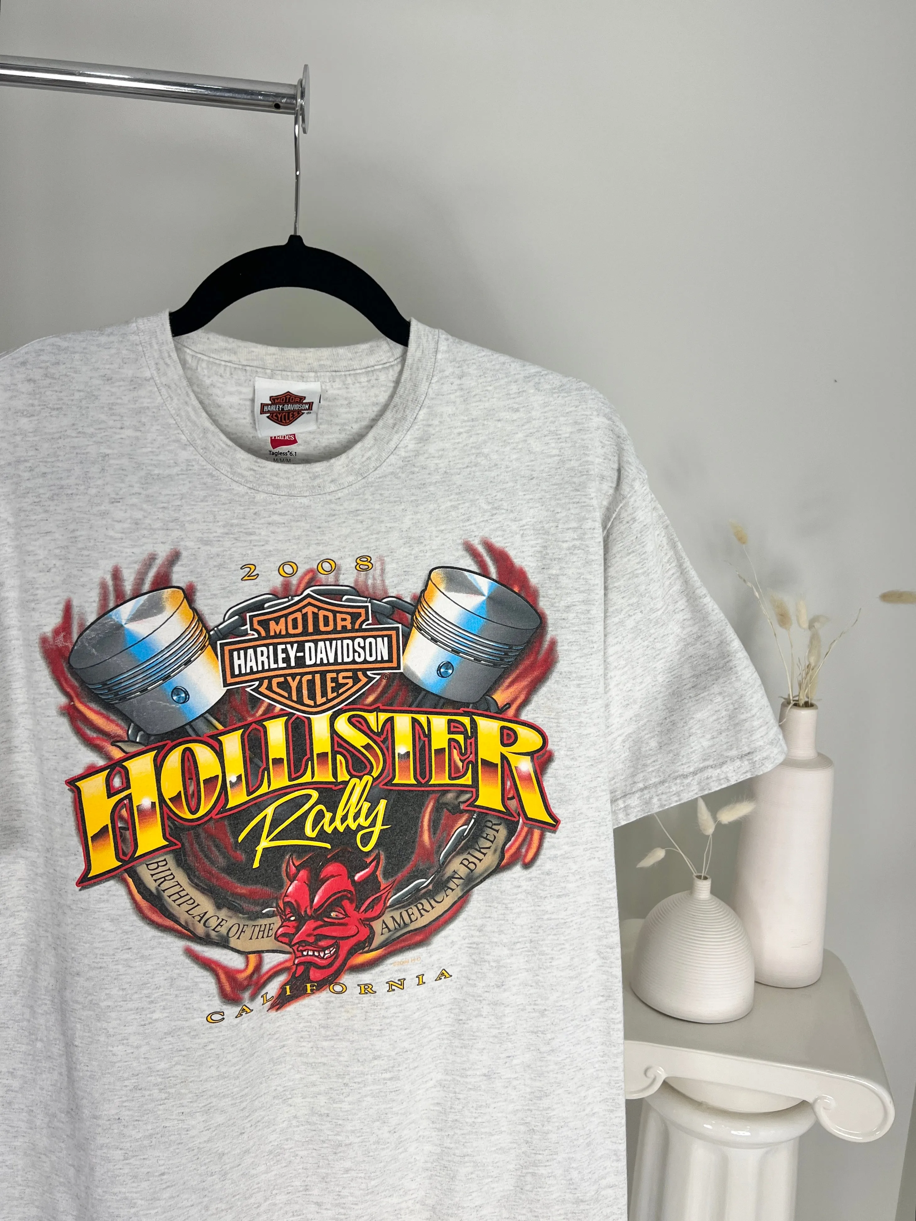 LIGHT GREY HARLEY DAVIDSON CALIFORNIA HOLLISTER RALLY T-SHIRT