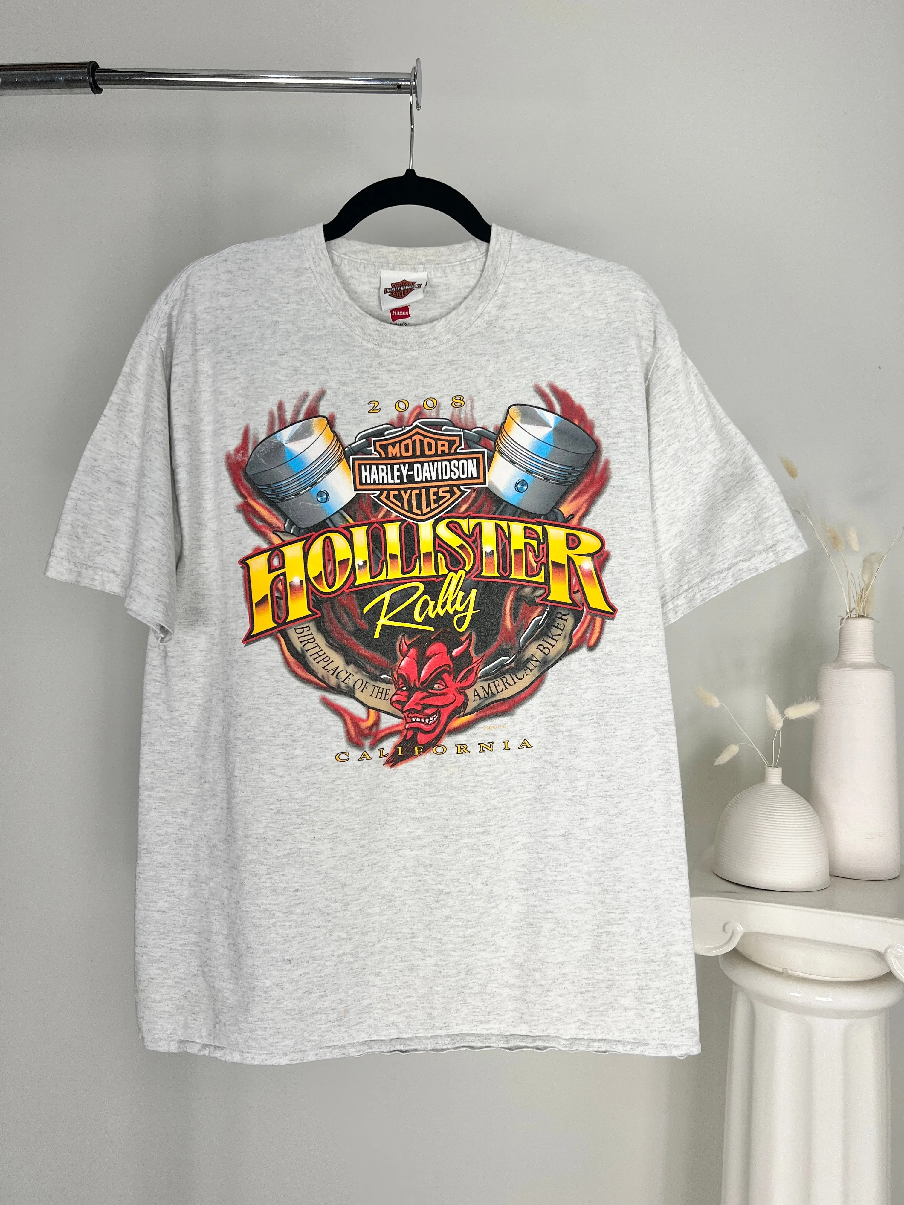 LIGHT GREY HARLEY DAVIDSON CALIFORNIA HOLLISTER RALLY T-SHIRT