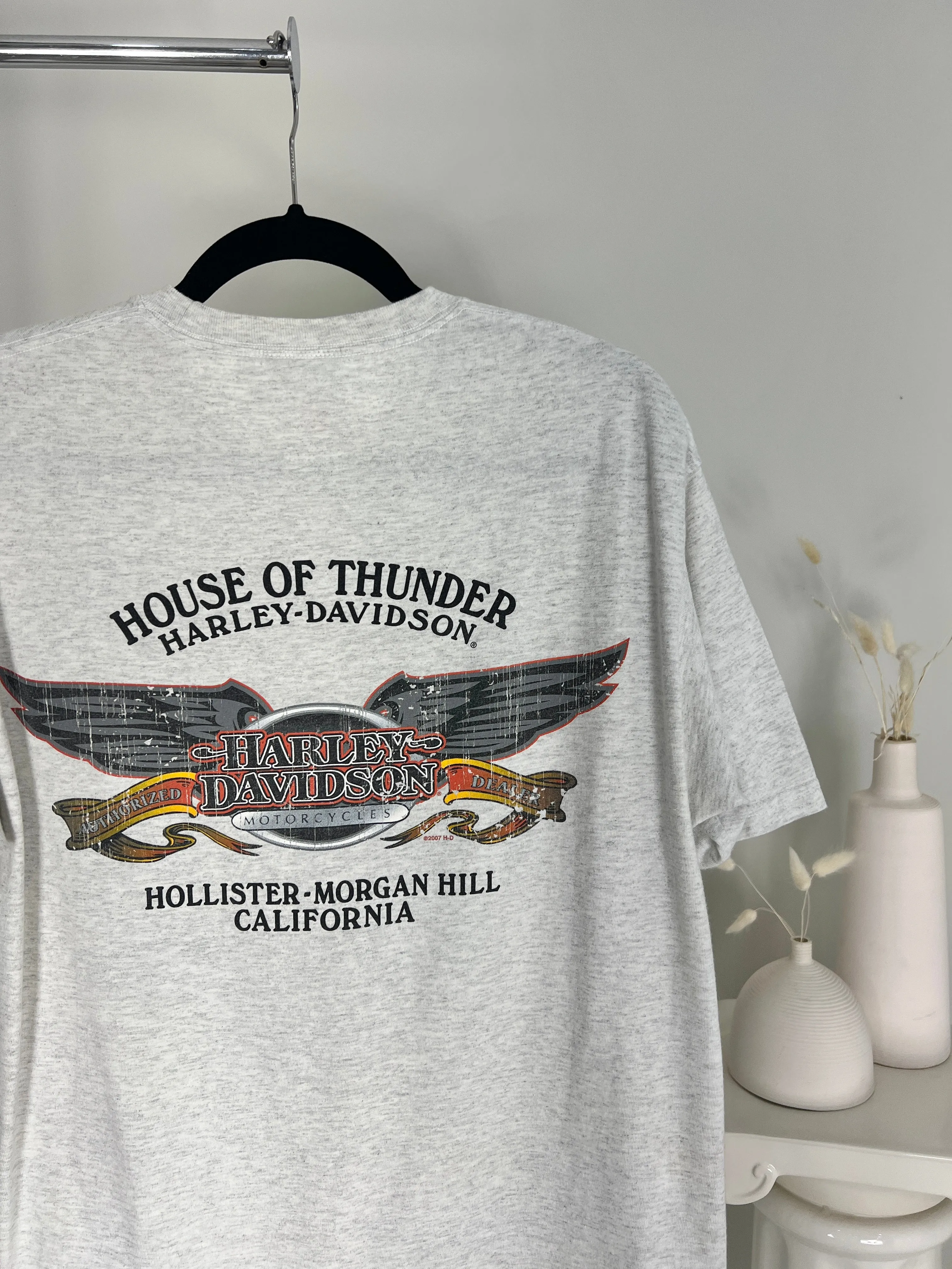 LIGHT GREY HARLEY DAVIDSON CALIFORNIA HOLLISTER RALLY T-SHIRT