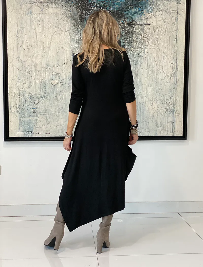 Long Sleeves Total Comfort Dress - Blue /Silver Hamsa