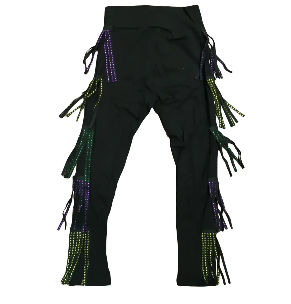 Mardi Gras Rhinestone Tassel Kids Leggings