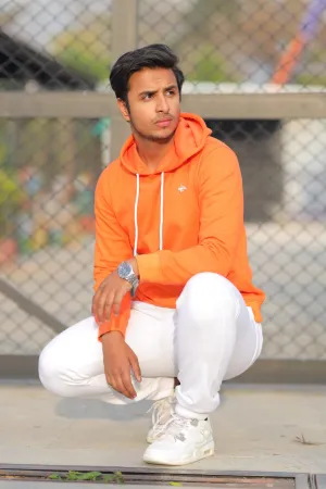 MENS HOOD ORANGE  WITH FRONT PRINTING