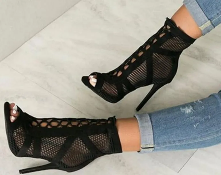 Mesh Peep Toe Boots