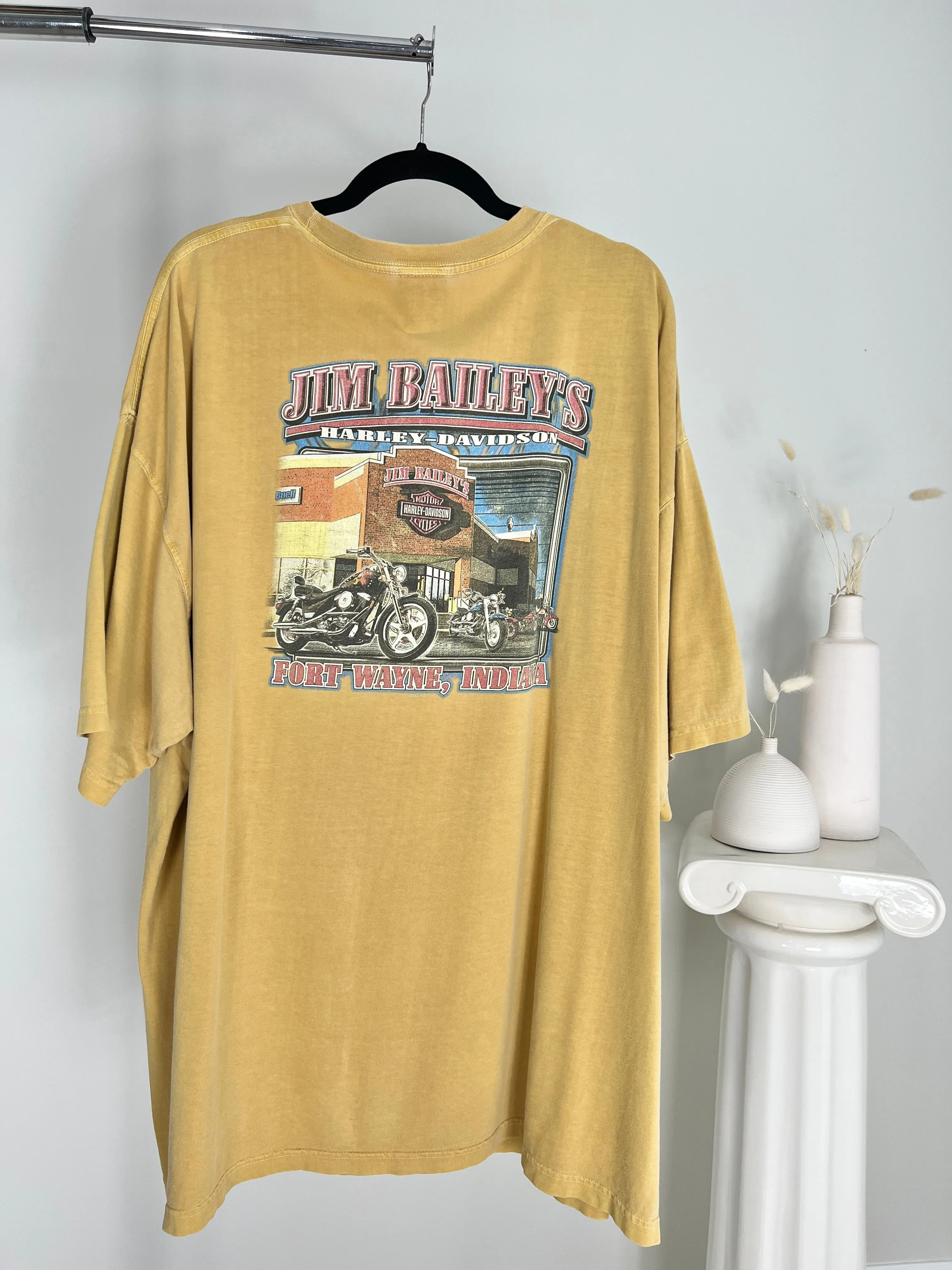 MUSTARD HARLEY DAVIDSON INDIANA SKULL T-SHIRT