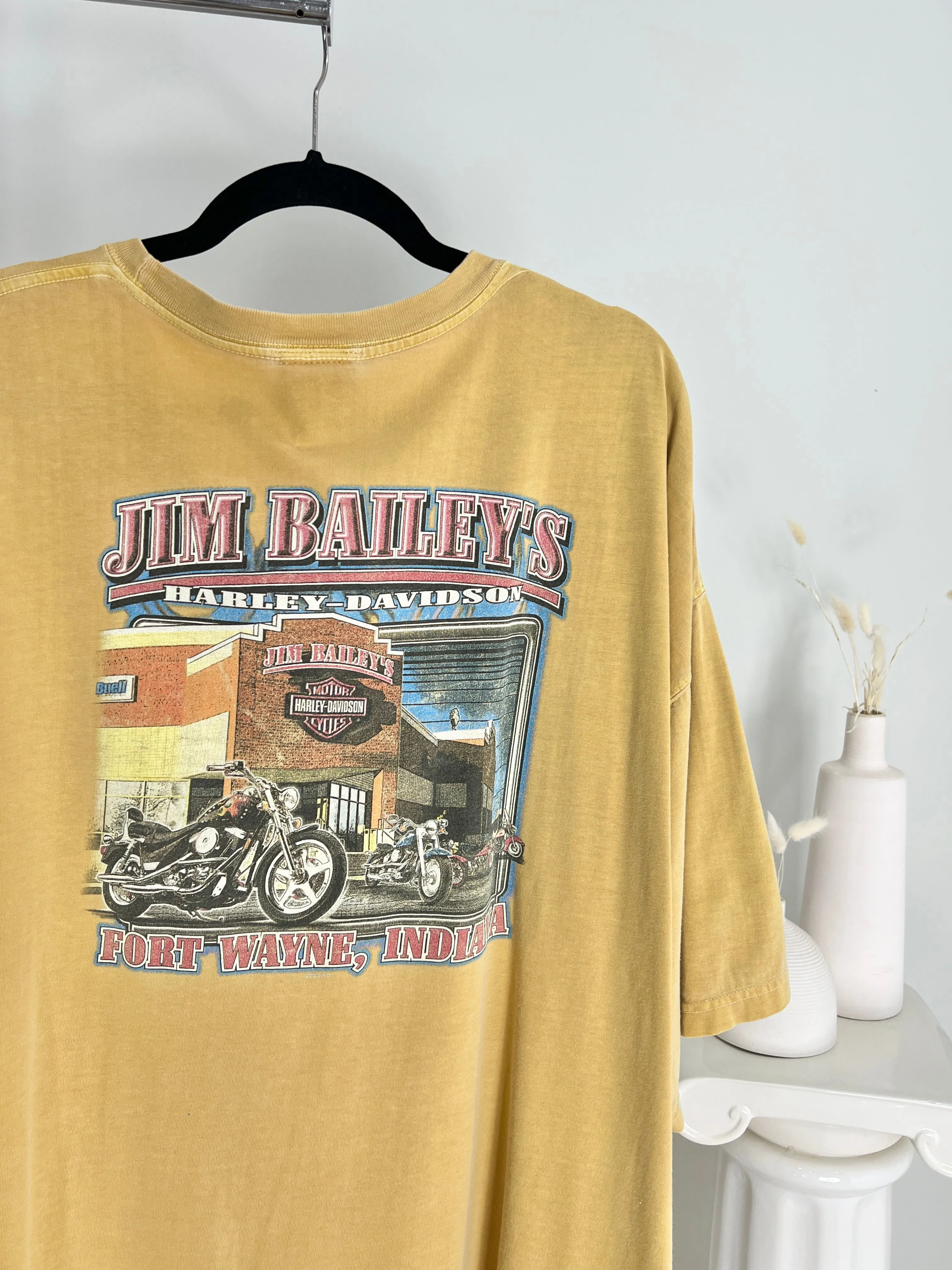 MUSTARD HARLEY DAVIDSON INDIANA SKULL T-SHIRT