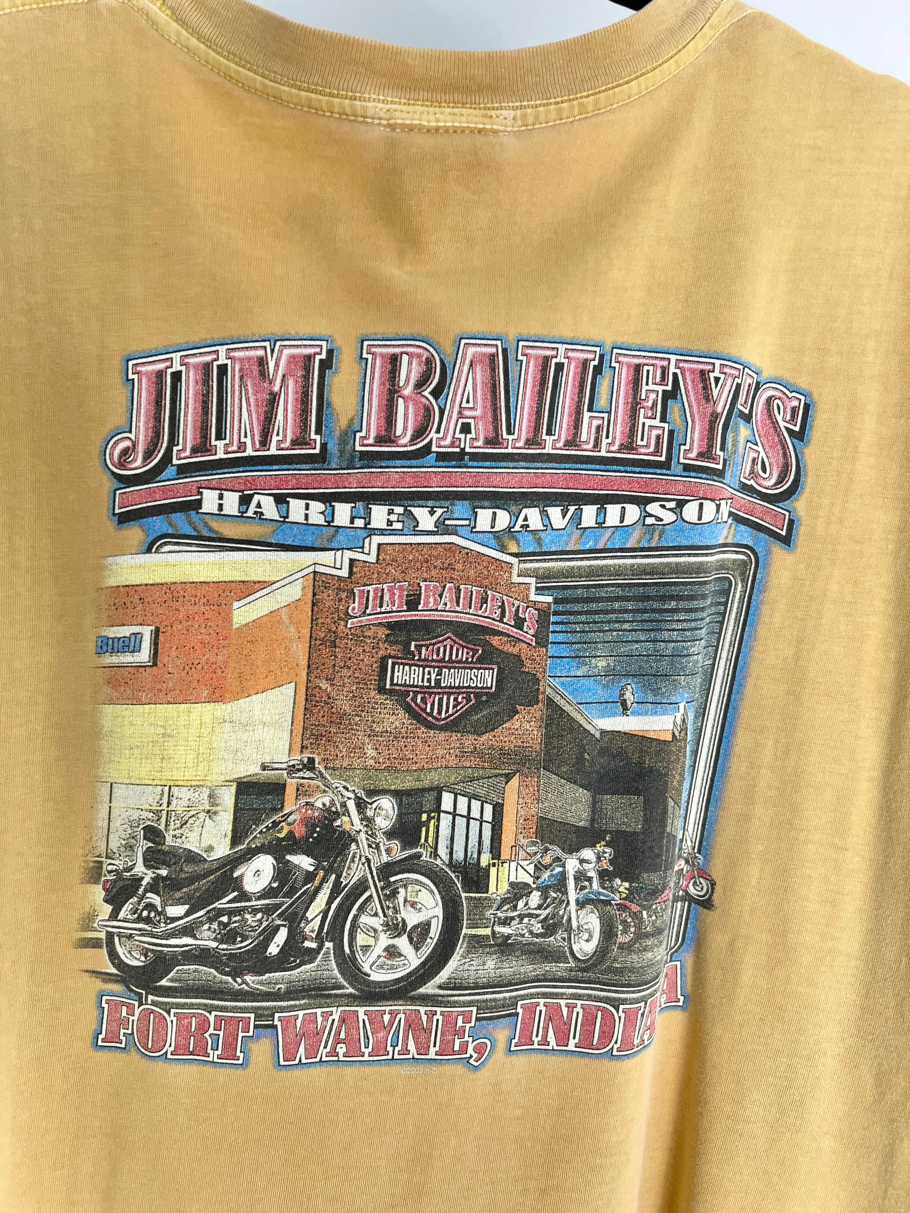 MUSTARD HARLEY DAVIDSON INDIANA SKULL T-SHIRT