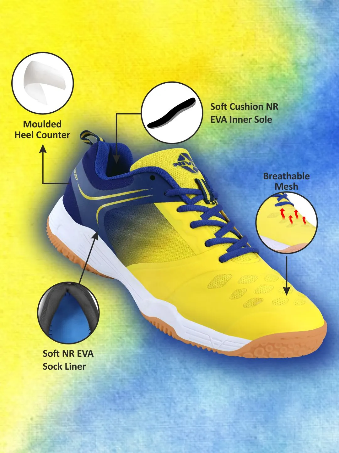NIVIA HY-Court 2.0 Badminton Shoe for Mens (Yellow/Blue)