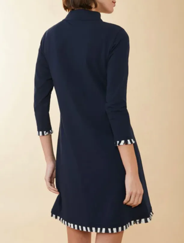 Nora Half-Zip Fringe Dress Slate Blue - Spartina