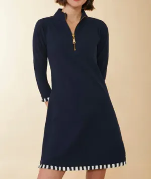 Nora Half-Zip Fringe Dress Slate Blue - Spartina