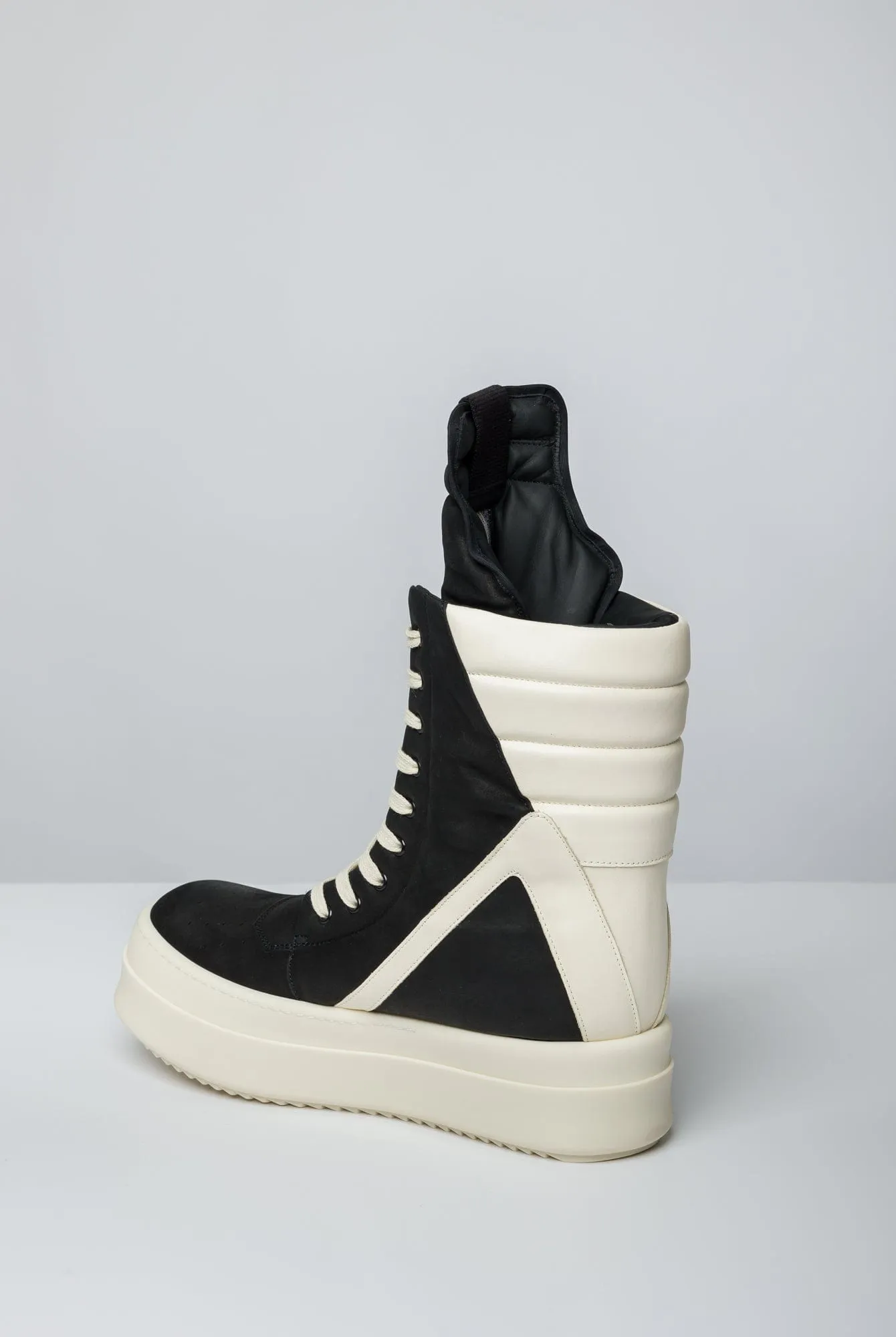 Rick Owens Mega Geobaskets in Black and Milk