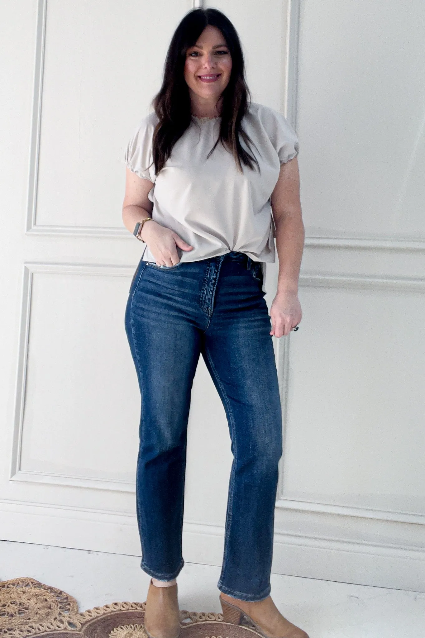 Risen Tummy Control Crop Straight Jeans