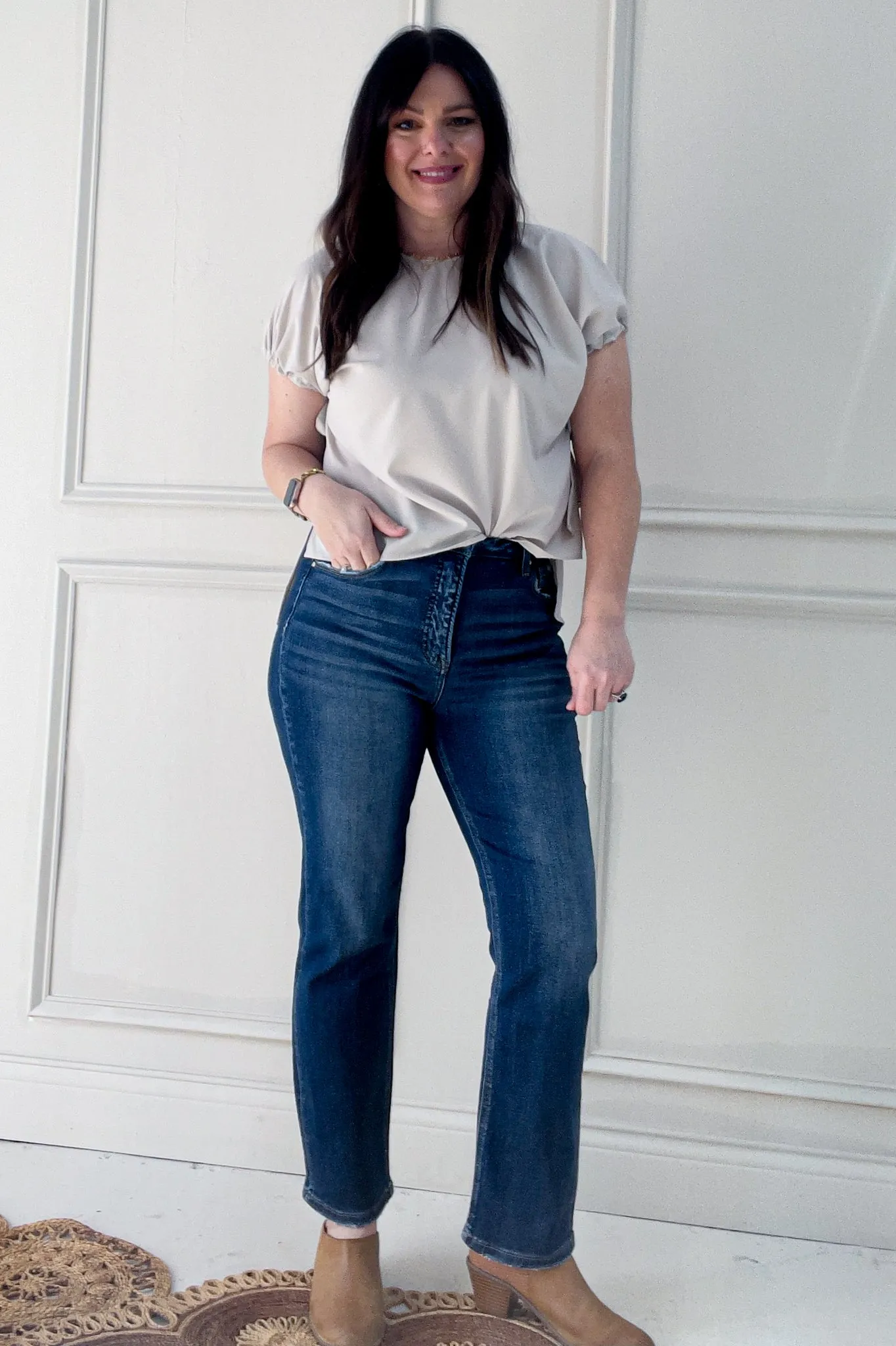 Risen Tummy Control Crop Straight Jeans