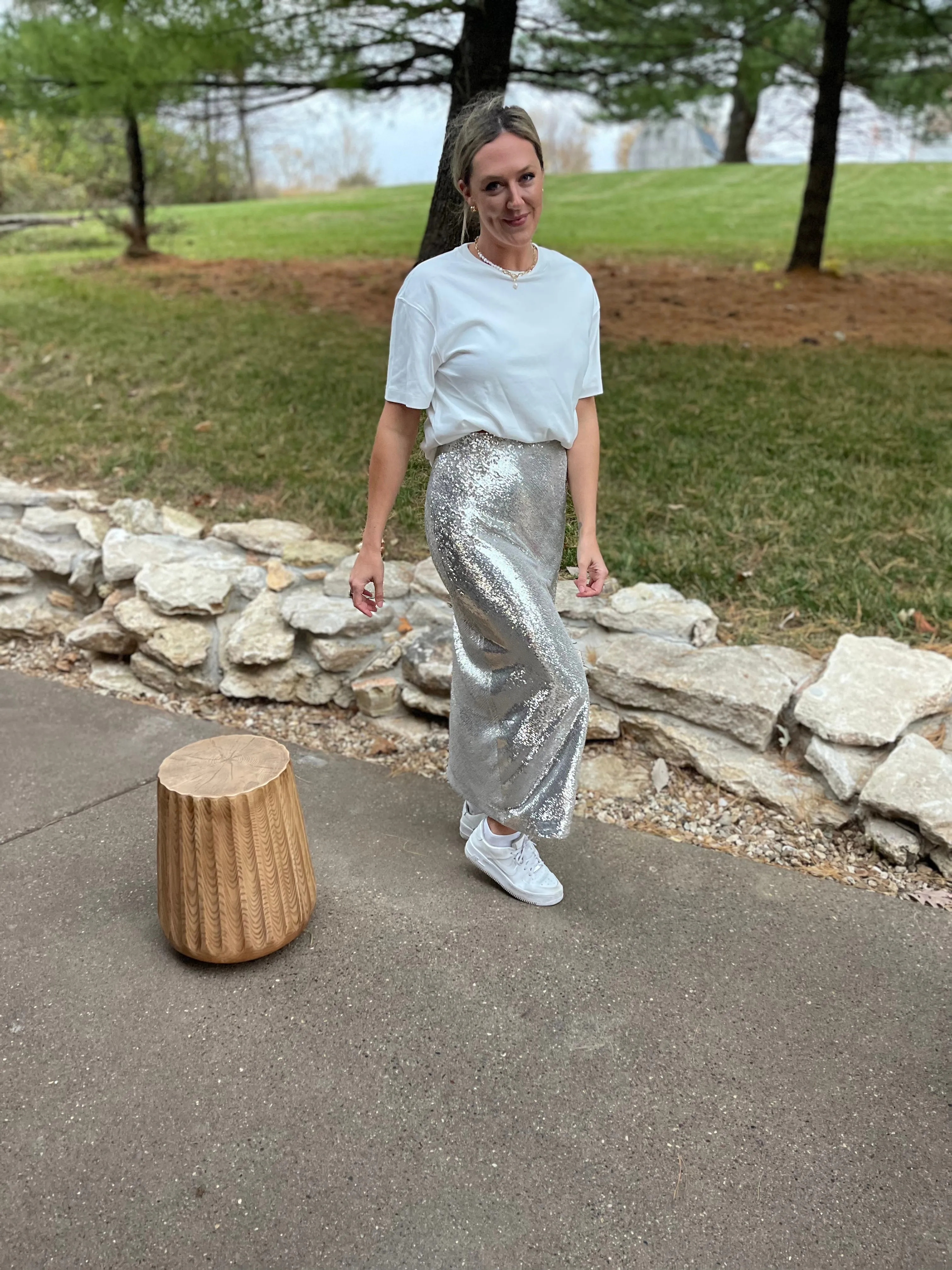 Silver Sequin Maxi Skirt