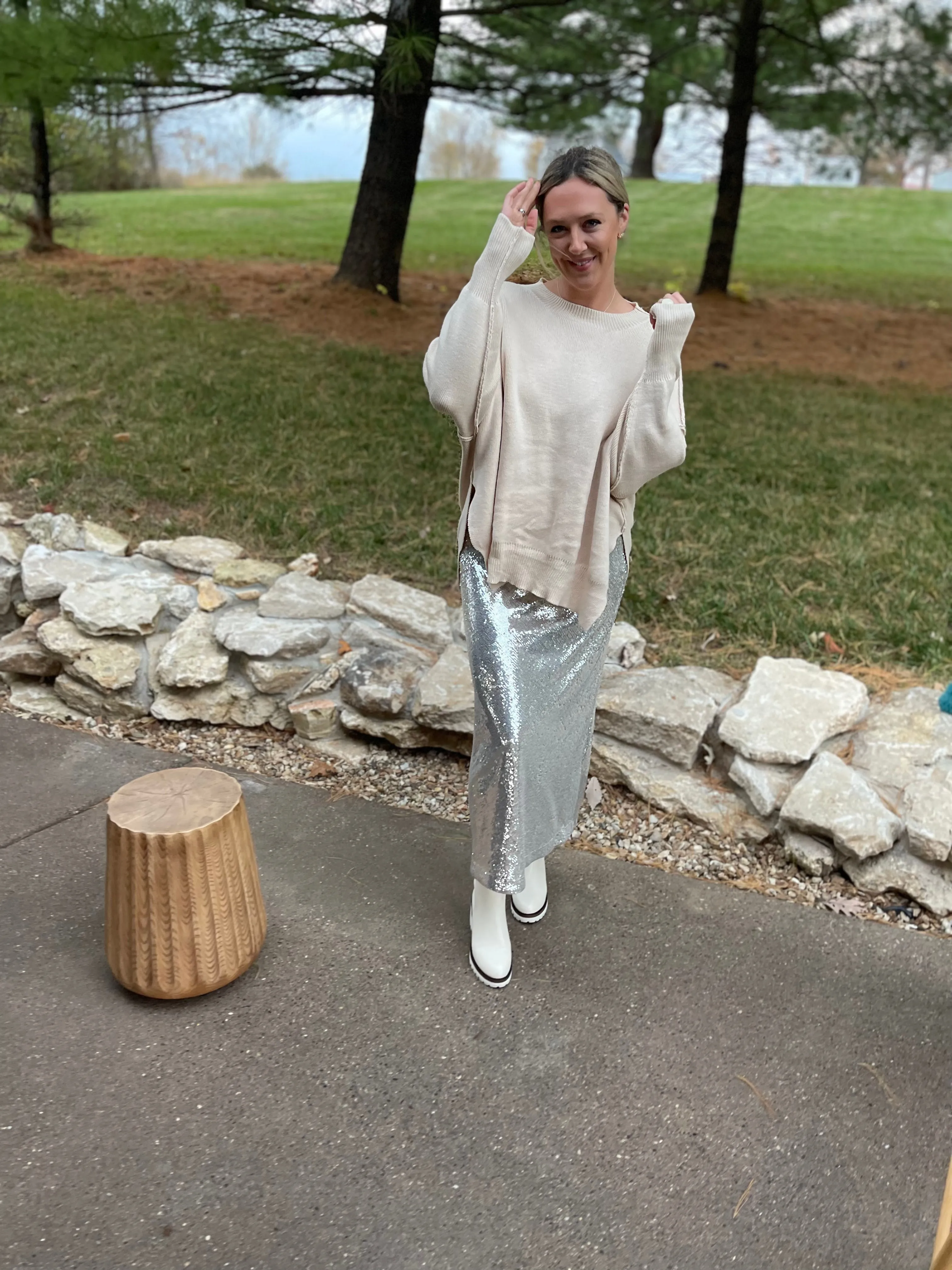 Silver Sequin Maxi Skirt