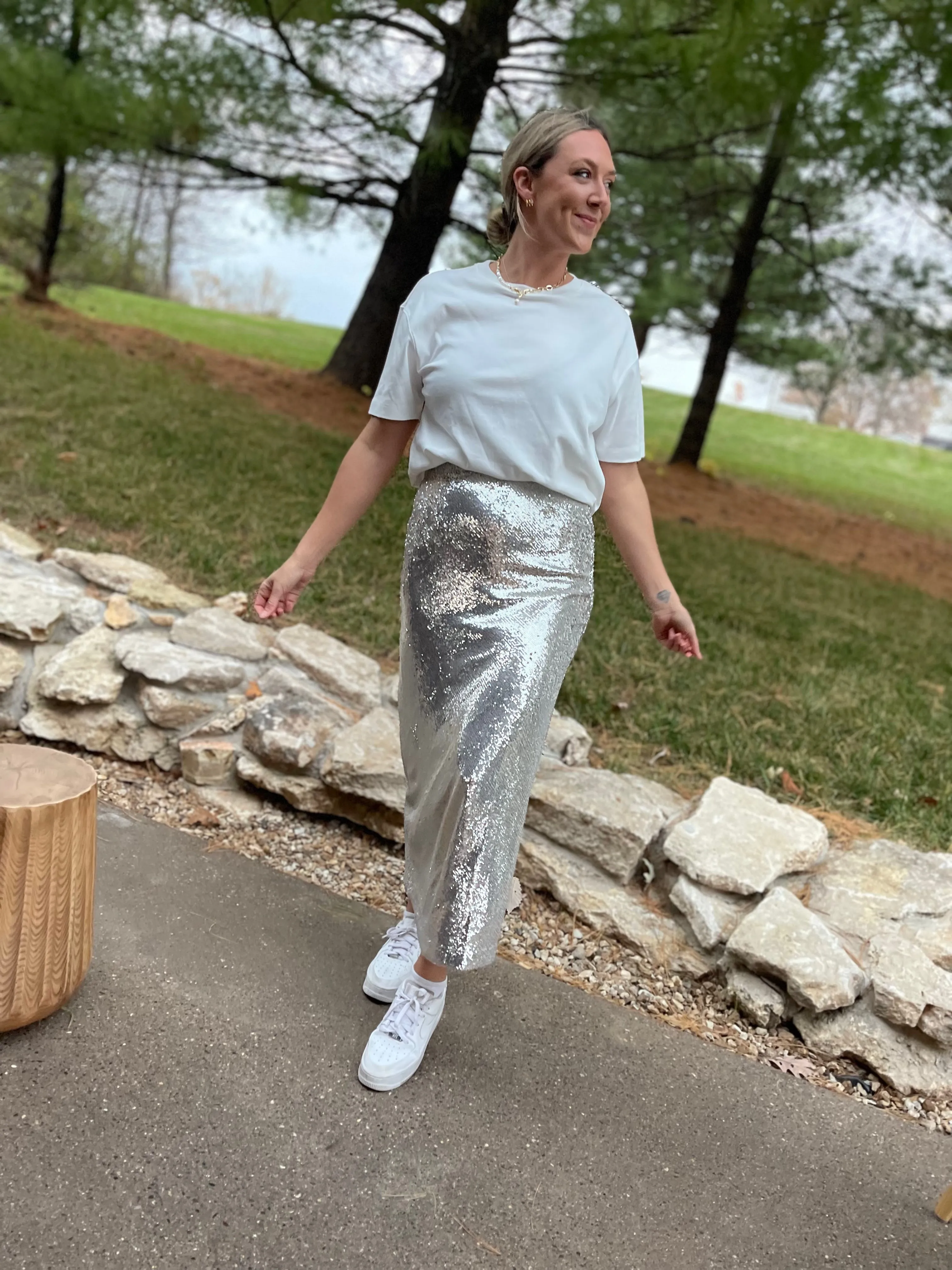 Silver Sequin Maxi Skirt