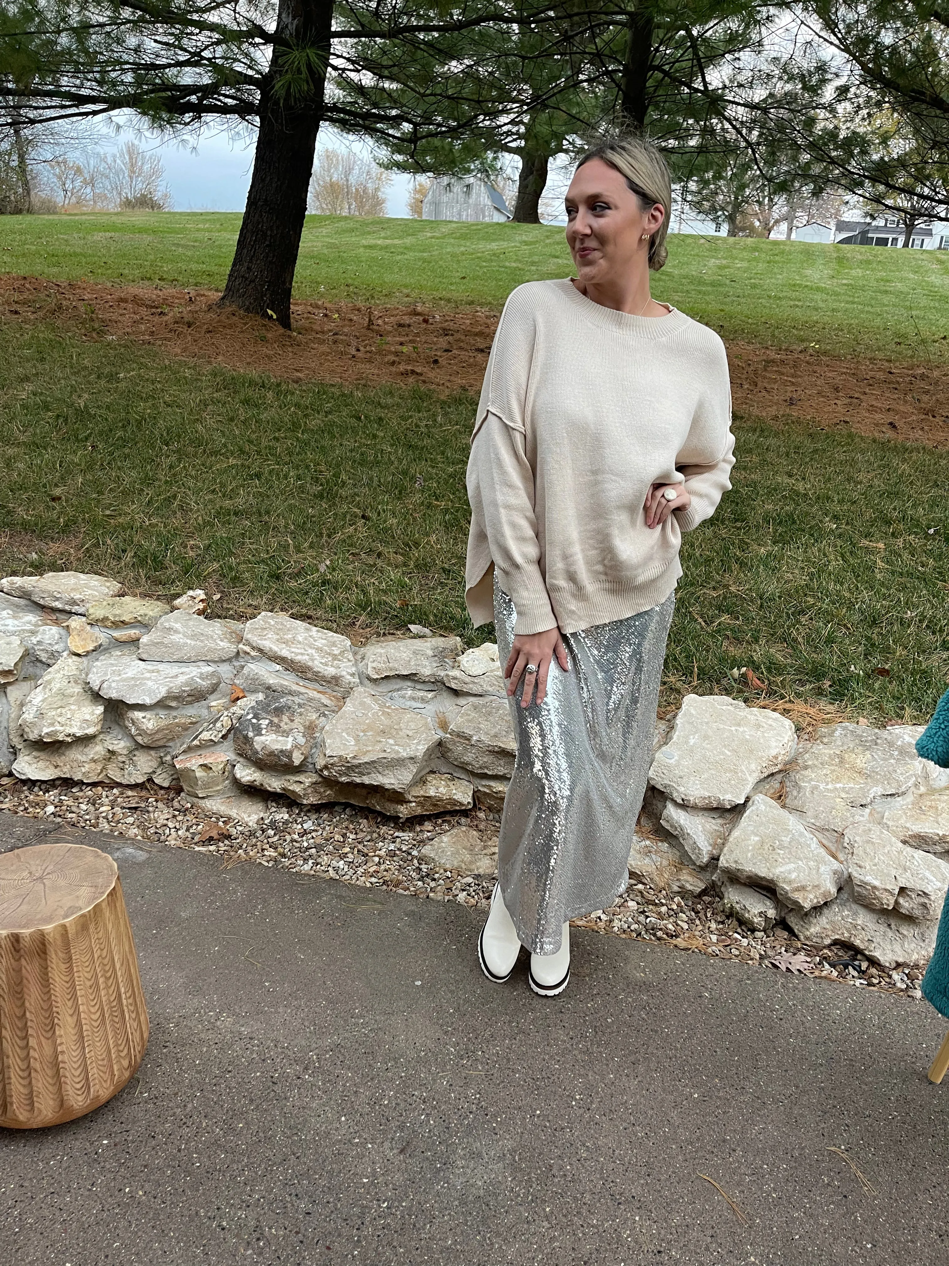 Silver Sequin Maxi Skirt