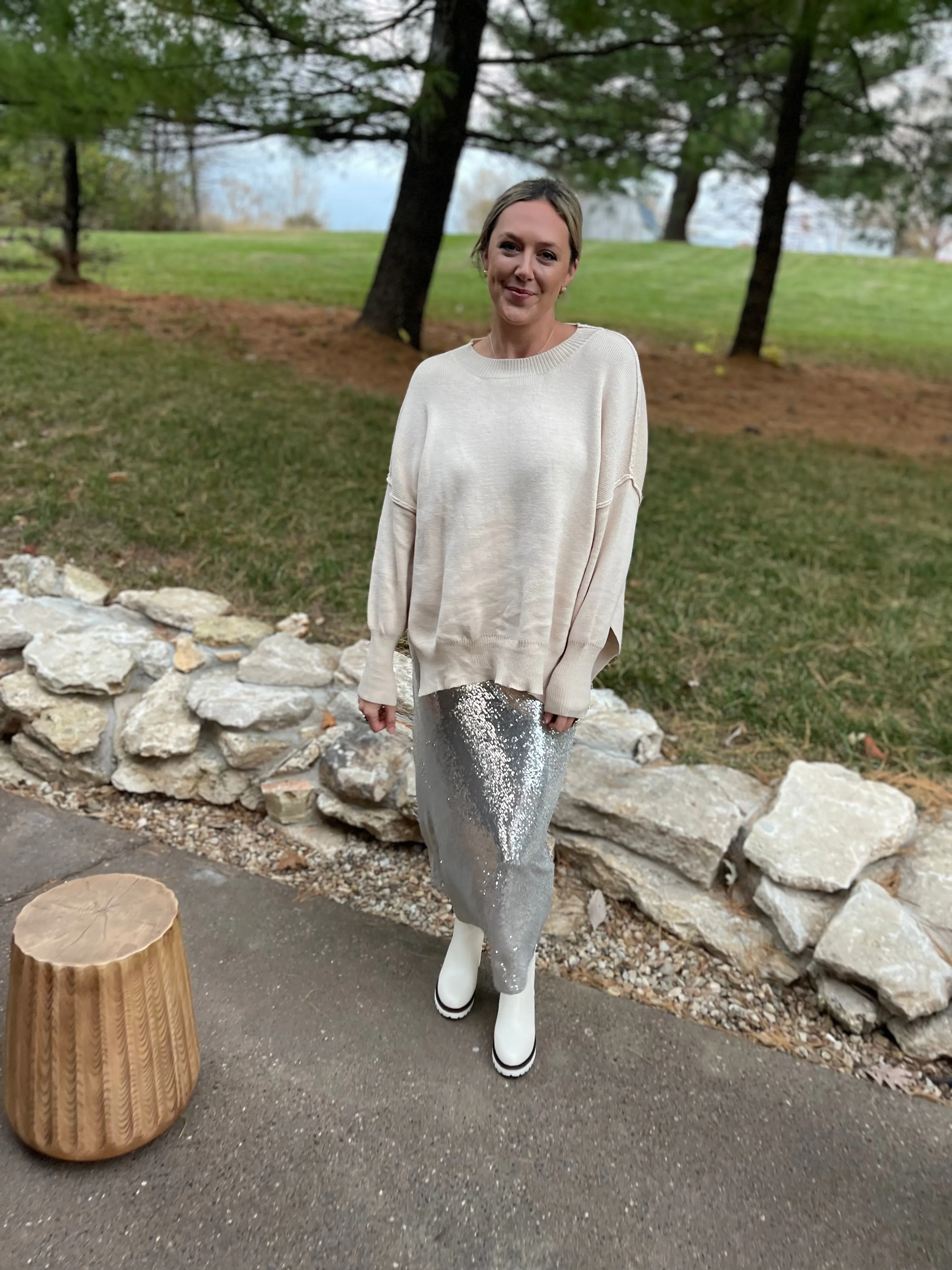 Silver Sequin Maxi Skirt