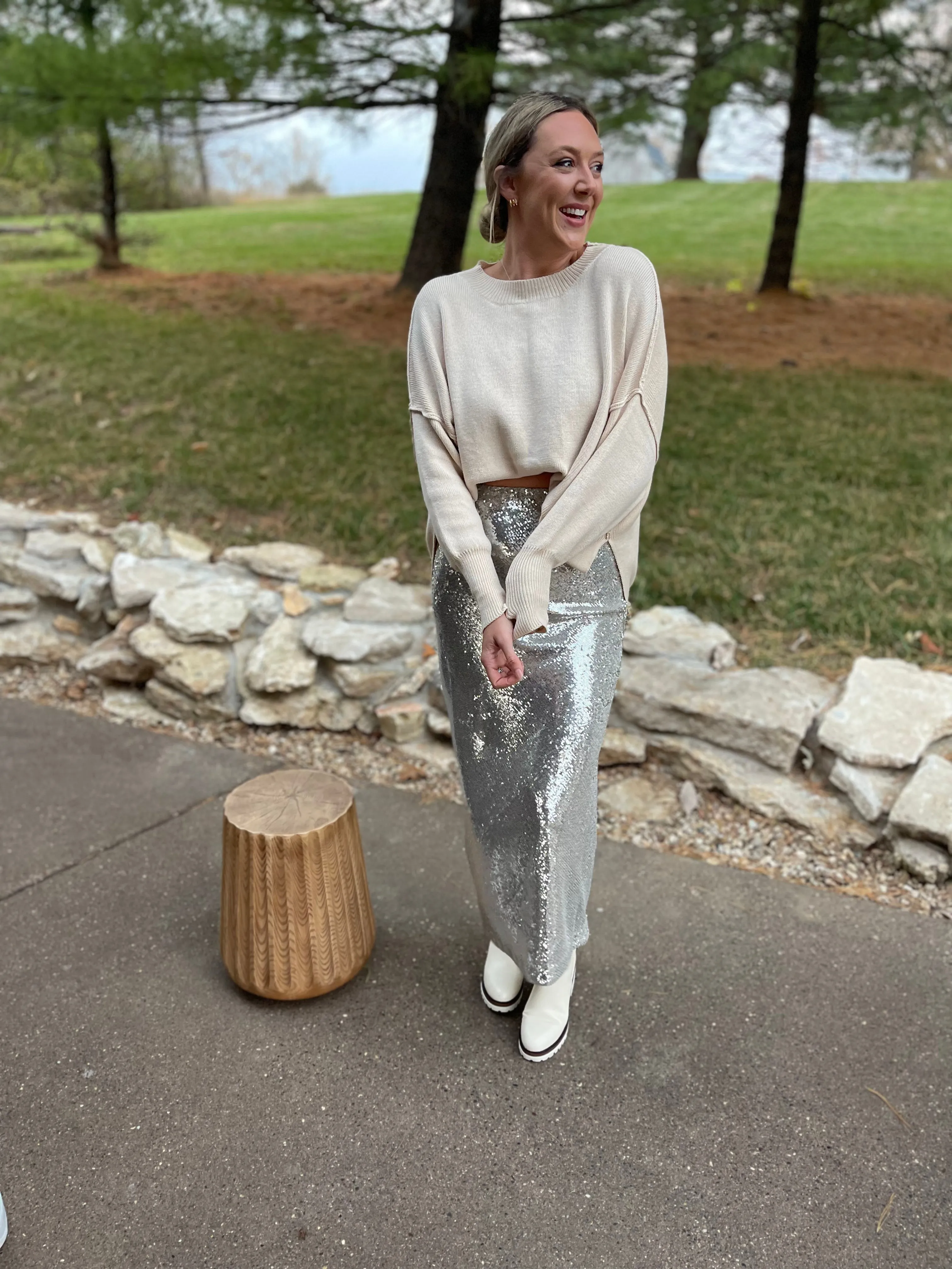 Silver Sequin Maxi Skirt