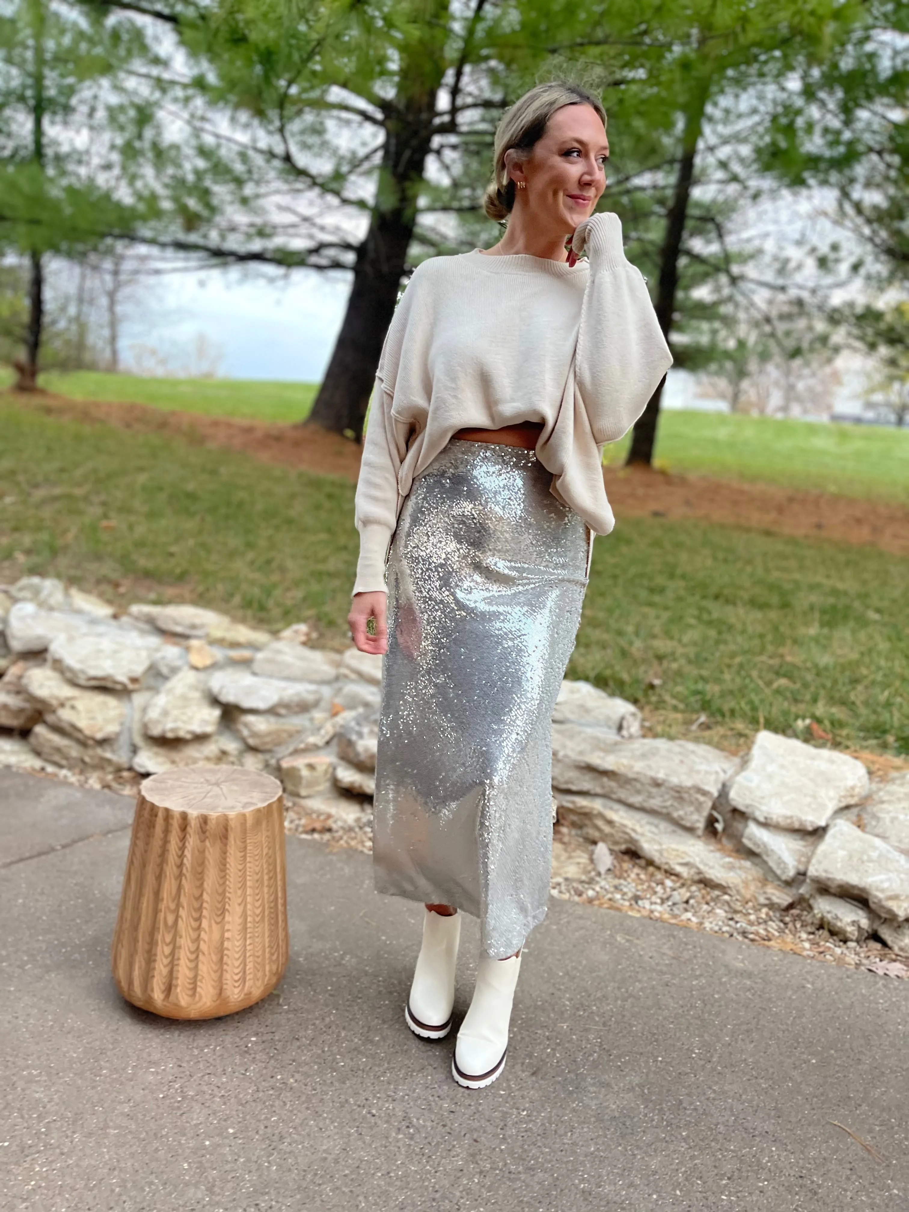 Silver Sequin Maxi Skirt