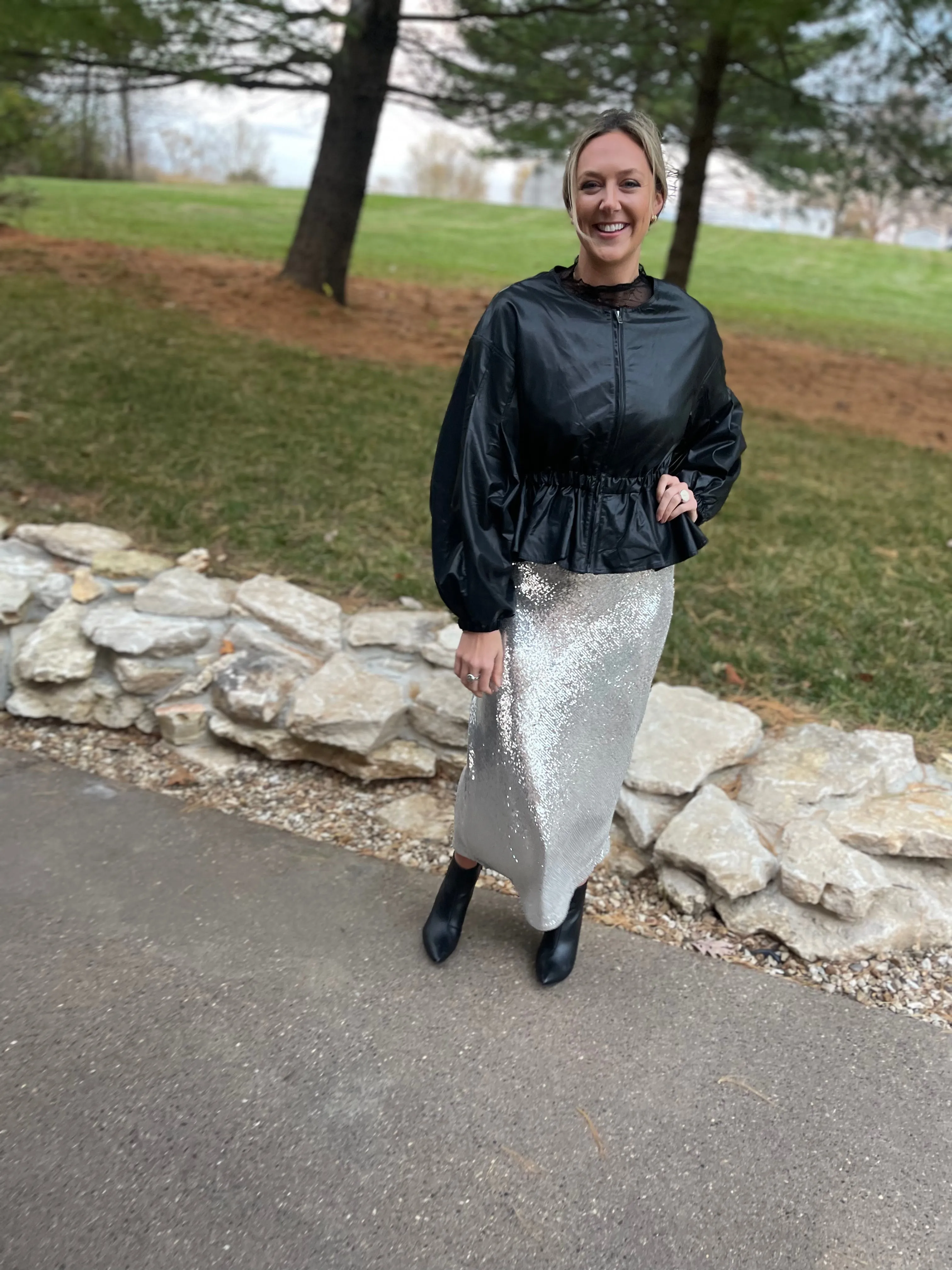 Silver Sequin Maxi Skirt