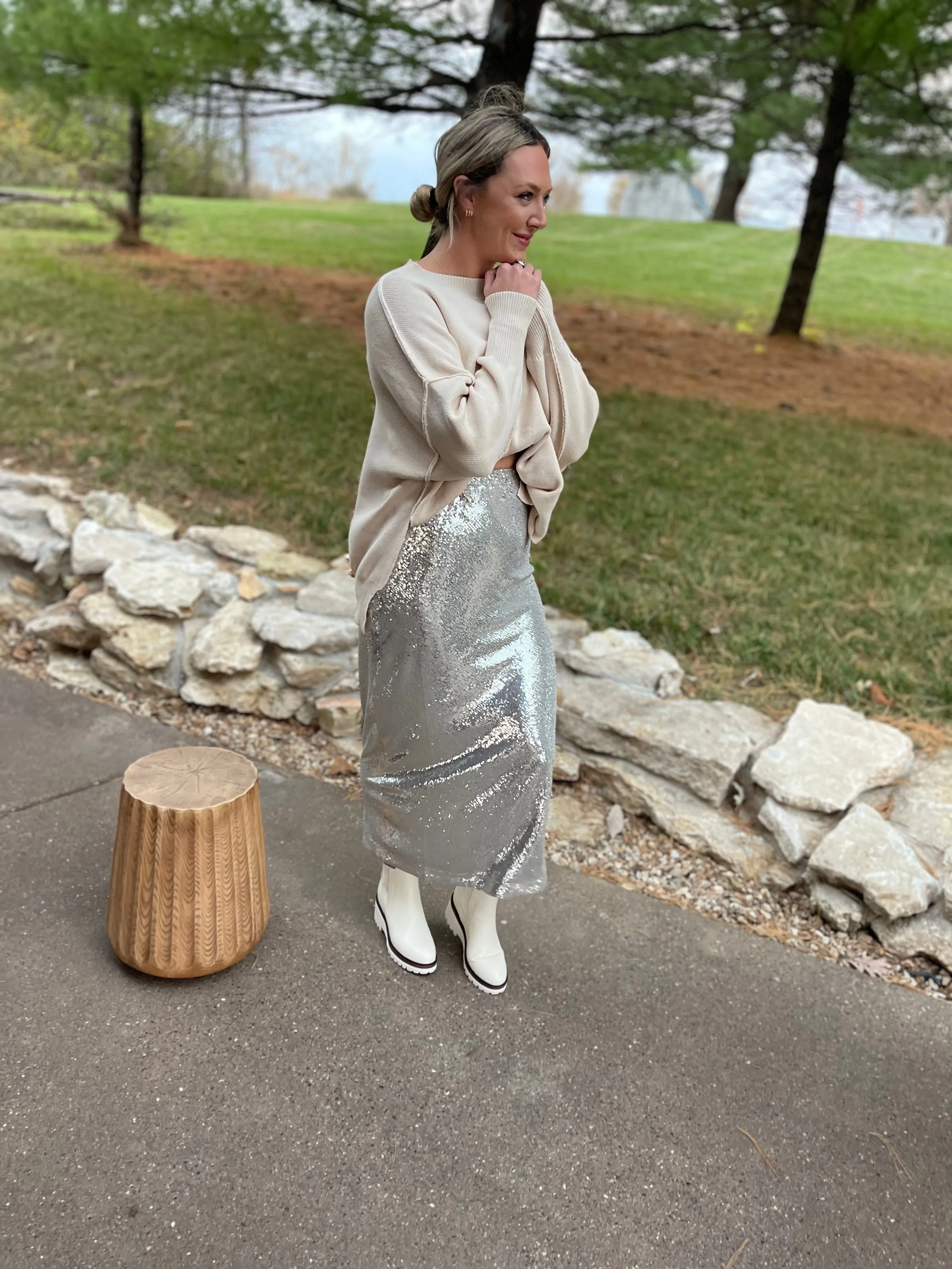 Silver Sequin Maxi Skirt