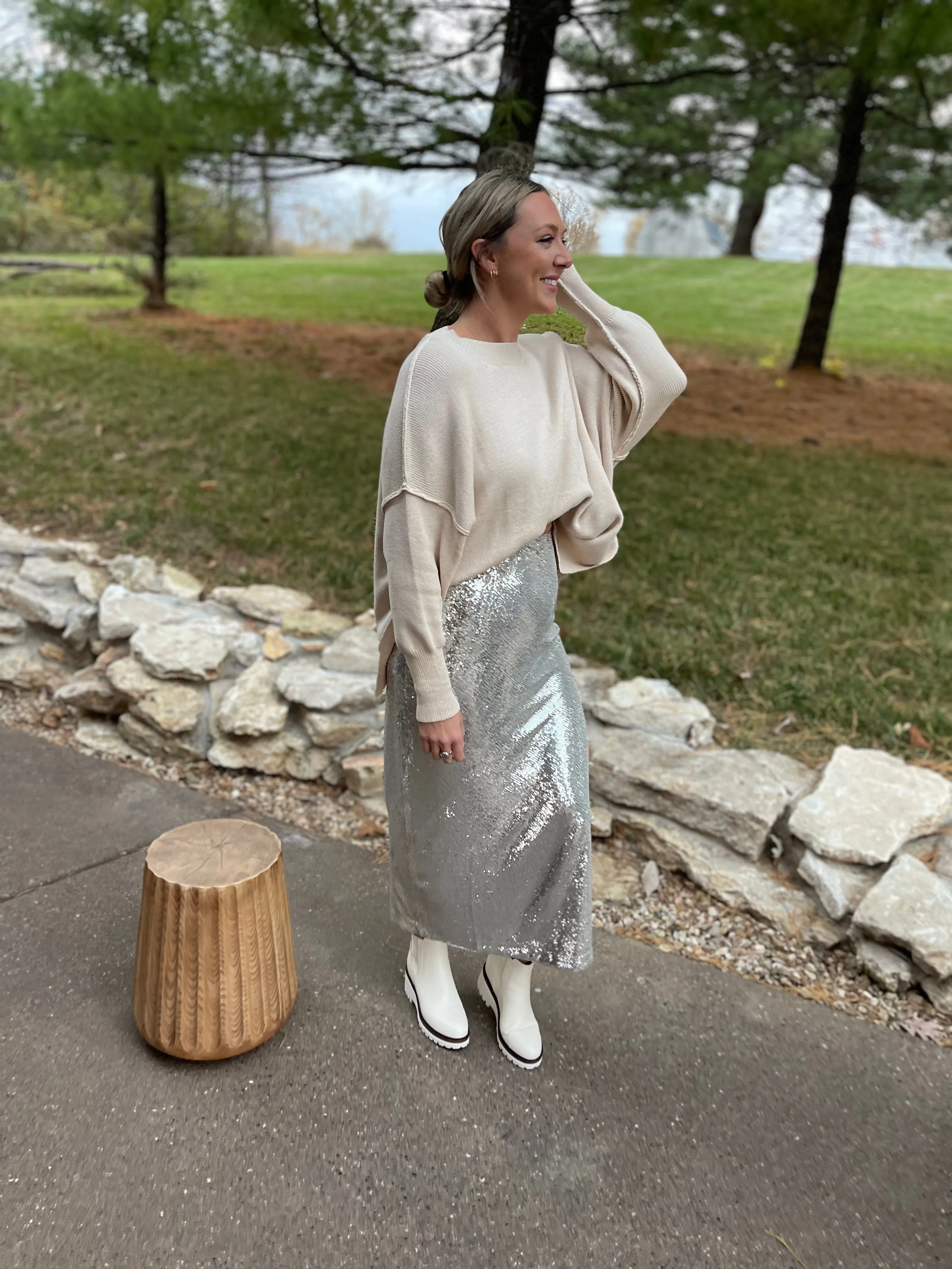 Silver Sequin Maxi Skirt